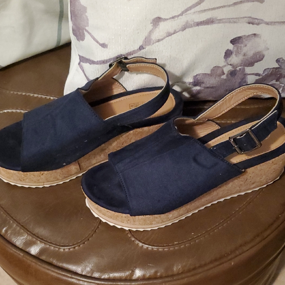 Navy Platform Sandals with Cork Sole